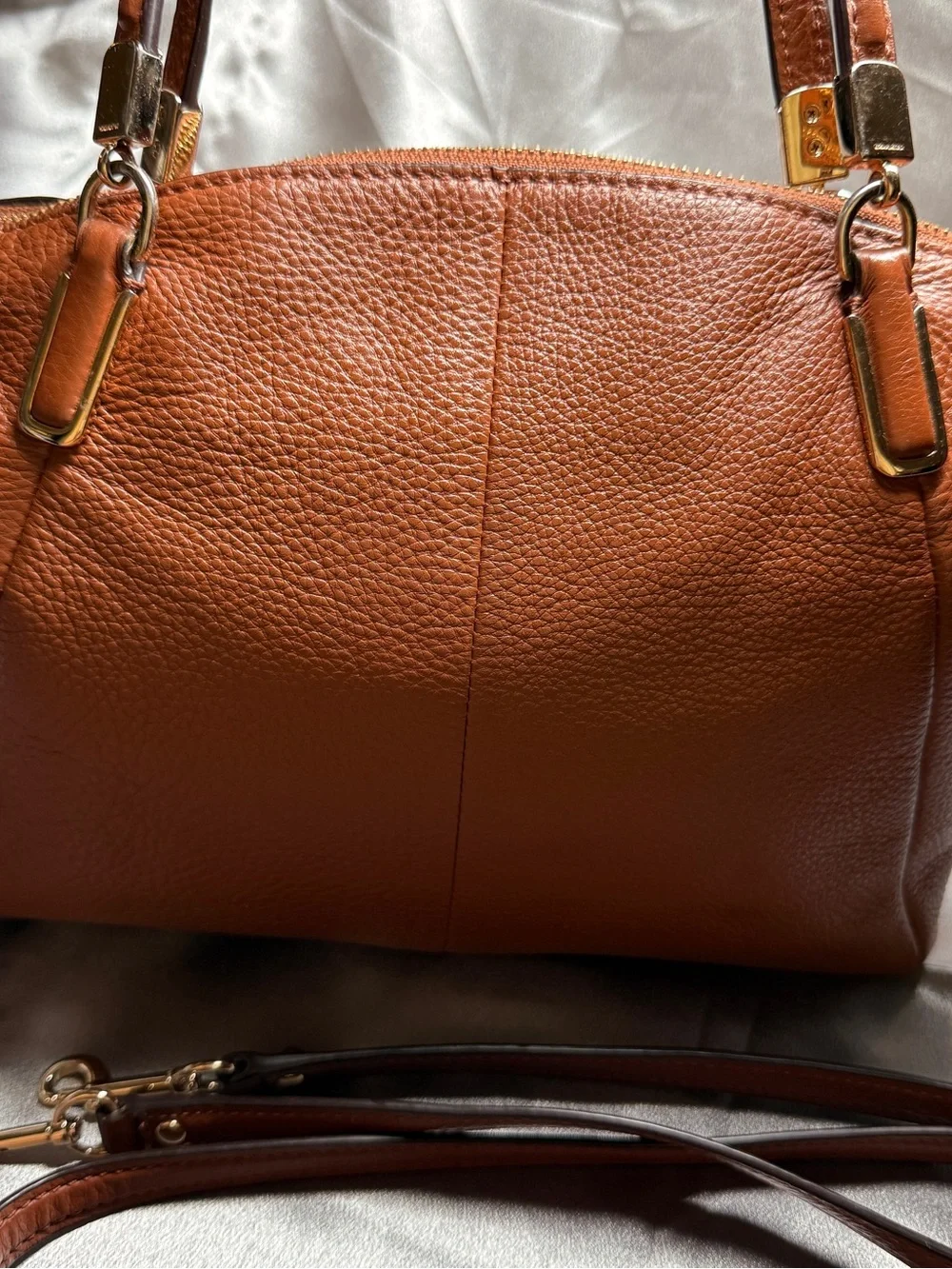 Coach Pebbled Leather Satchel Tote - Chestnut Brown with Gold Hardware